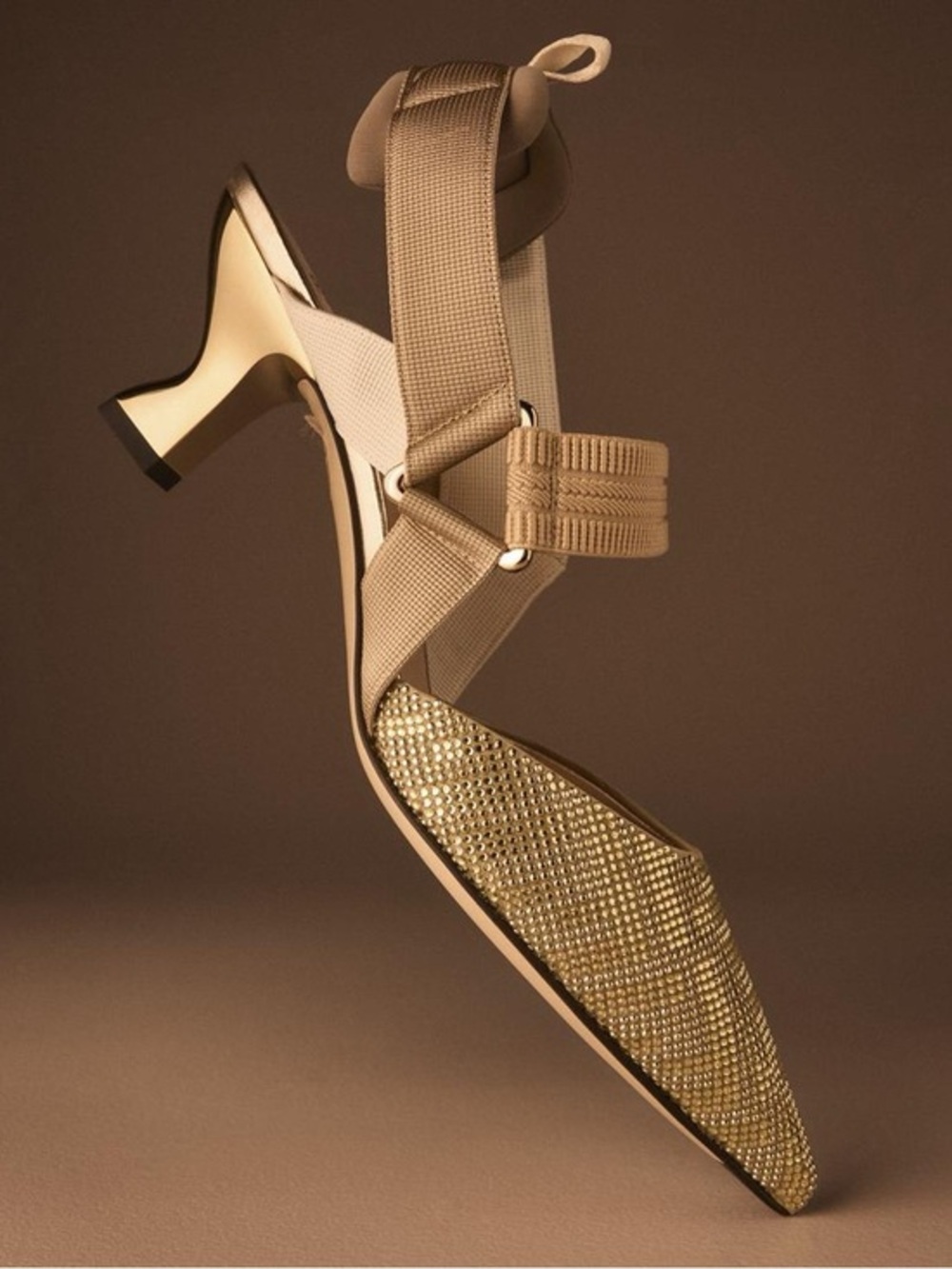 Fendi 55mm Colibri Crystal FF Sporty Slingback Pumps Beige Cream Heels NWT $1300